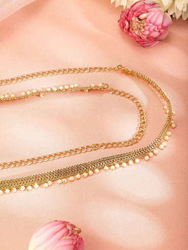 Rubans 22k Gold-Plated Pearl Beaded Handcrafted Traditional Kamarbandh Saree Accessories