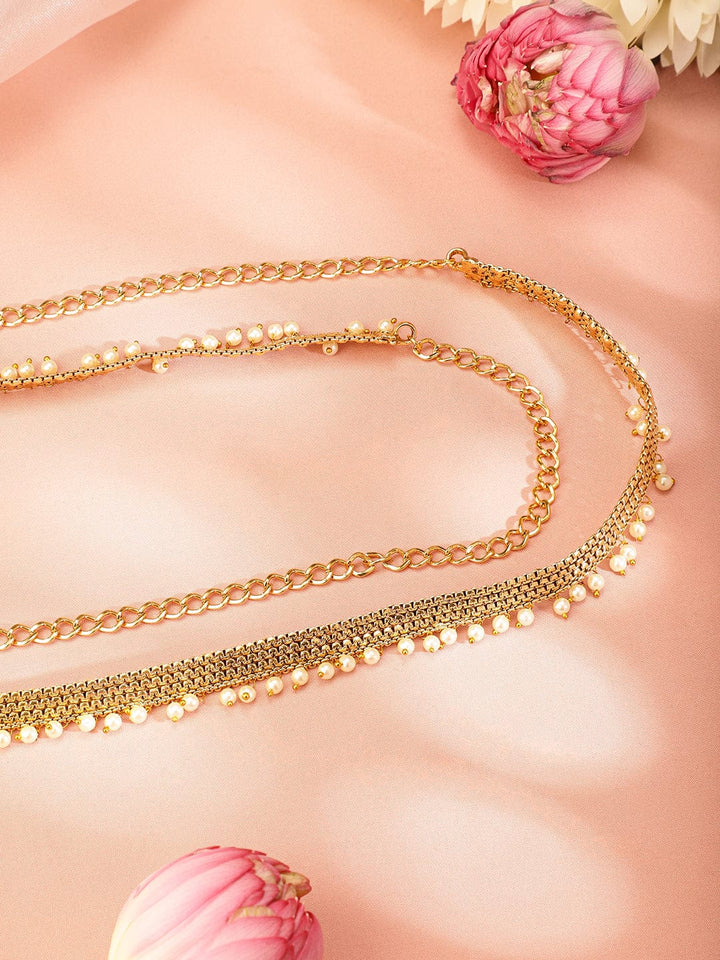 Rubans 22k Gold-Plated Pearl Beaded Handcrafted Traditional Kamarbandh Saree Accessories