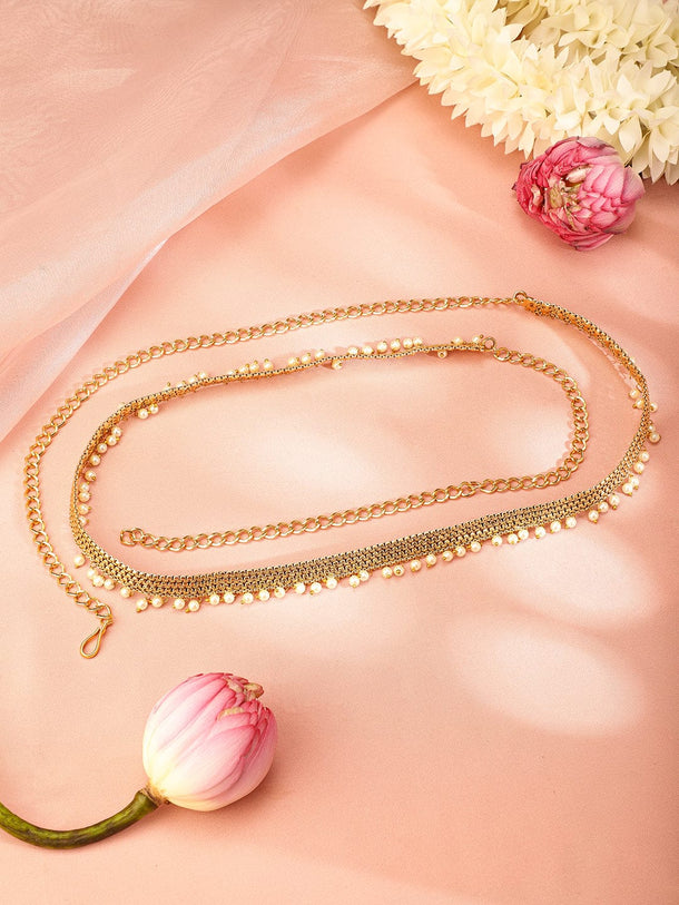 Rubans 22k Gold-Plated Pearl Beaded Handcrafted Traditional Kamarbandh Saree Accessories