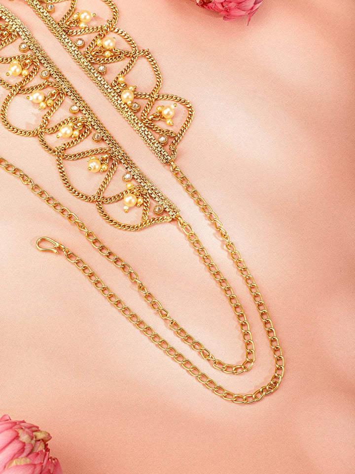 Rubans 22k Gold-Plated Pearl Beaded Handcrafted Traditional Kamarbandh Saree Accessories