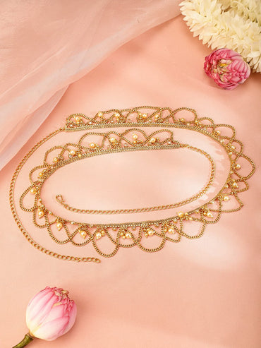 Rubans 22k Gold-Plated Pearl Beaded Handcrafted Traditional Kamarbandh Saree Accessories