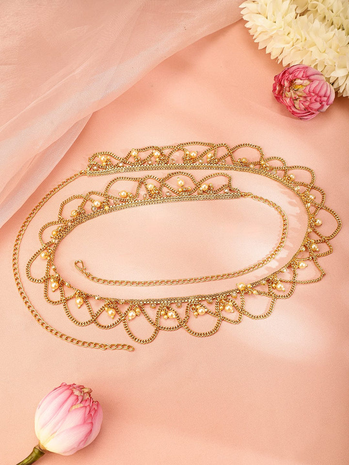 Rubans 22k Gold-Plated Pearl Beaded Handcrafted Traditional Kamarbandh Saree Accessories