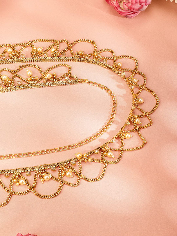 Rubans 22k Gold-Plated Pearl Beaded Handcrafted Traditional Kamarbandh Saree Accessories