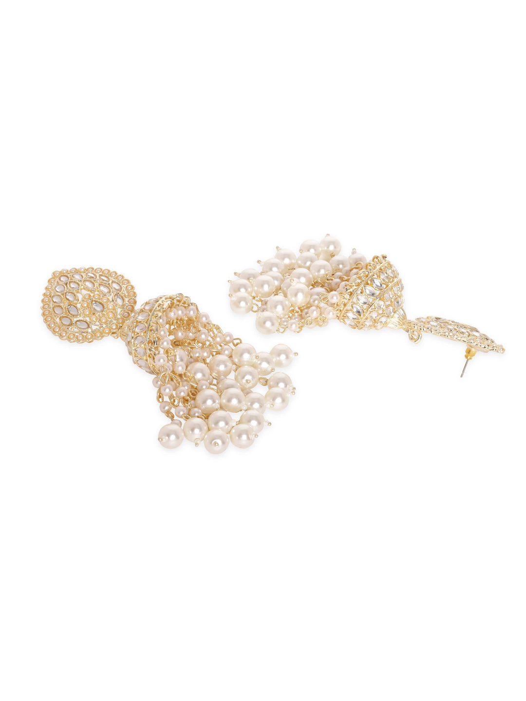 Rubans 22K Gold Plated Pearl Beaded Kundan Jhumka Earring Earrings