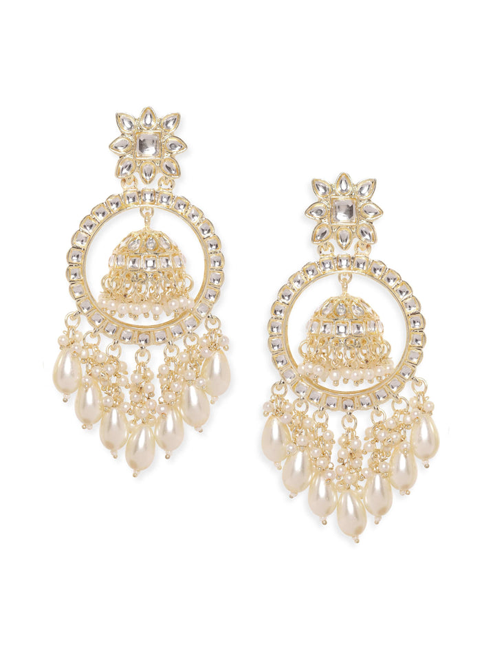Rubans 22K Gold Plated Pearl Dangle Kundan Statement Jhumka Earrings Earrings