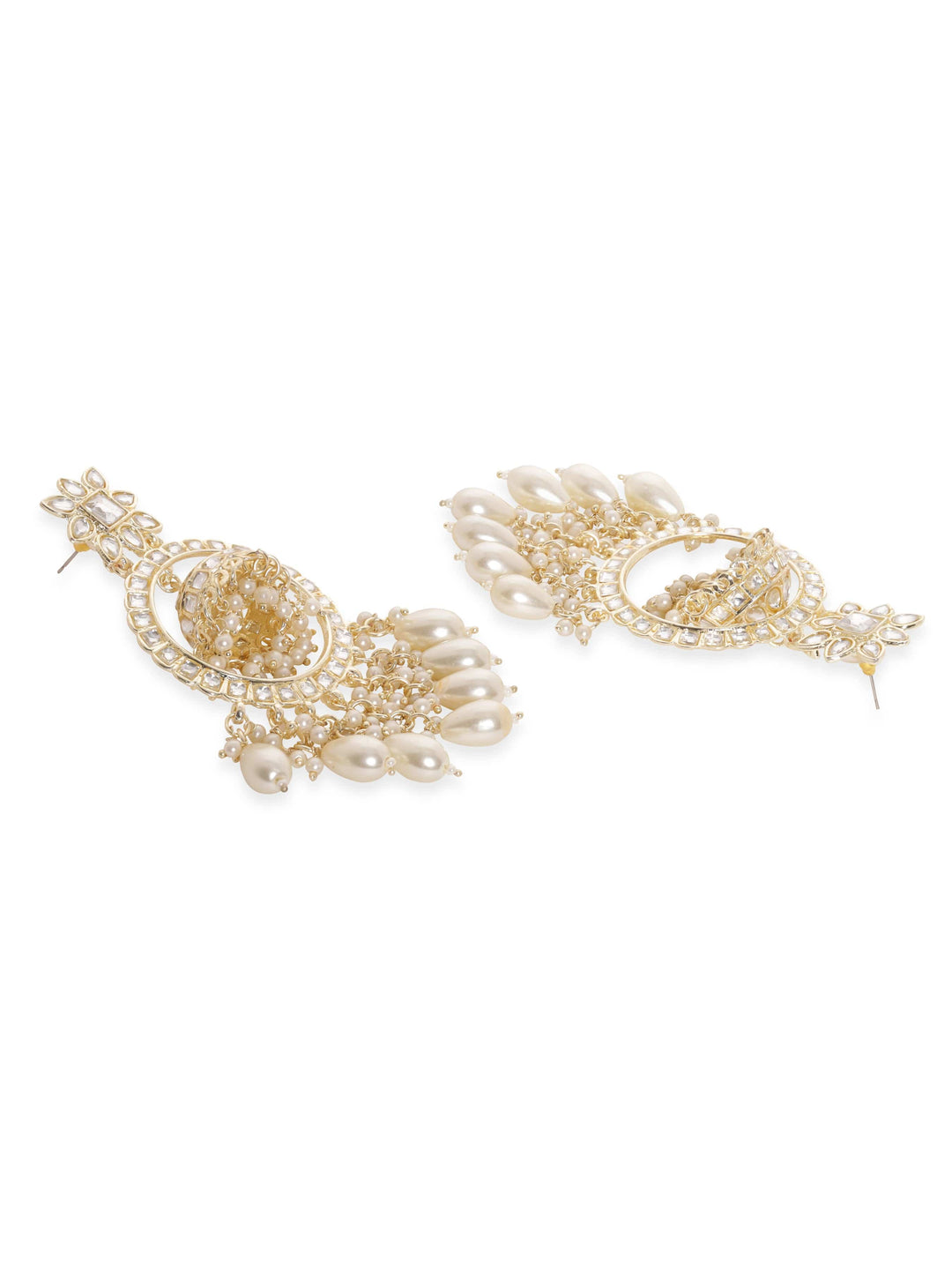 Rubans 22K Gold Plated Pearl Dangle Kundan Statement Jhumka Earrings Earrings