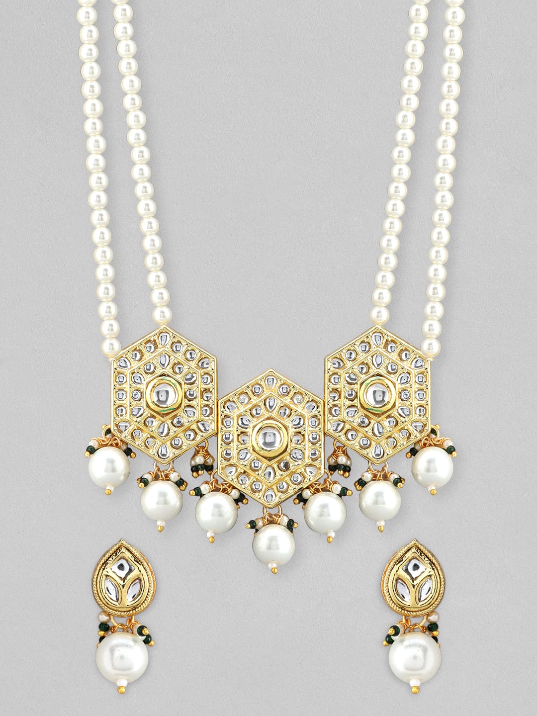 Rubans 22K Gold Plated Pendant Kundan Necklace Set With Pearls Necklace Set