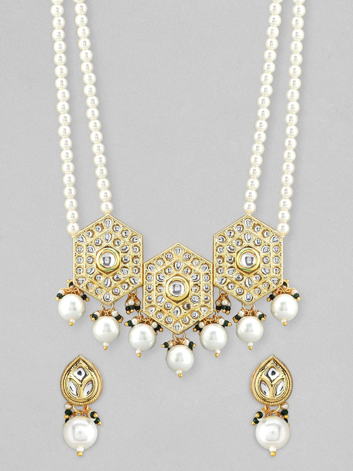 Rubans 22K Gold Plated Pendant Kundan Necklace Set With Pearls Necklace Set