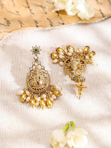 Rubans 22K Gold-Plated Pink Green & Cubic Zirconia Divine Lakshmi Temple Choker Set Jewellery Set