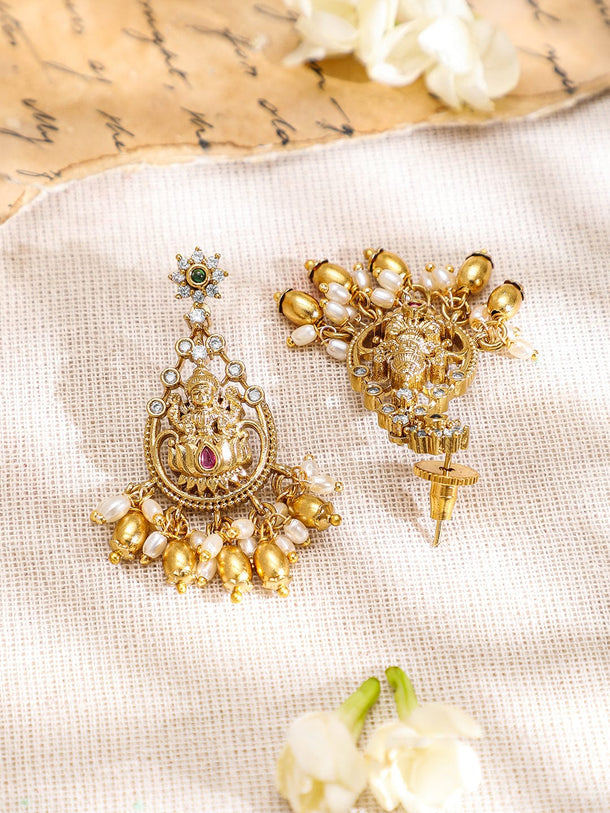 Rubans 22K Gold-Plated Pink Green & Cubic Zirconia Divine Lakshmi Temple Choker Set Jewellery Set