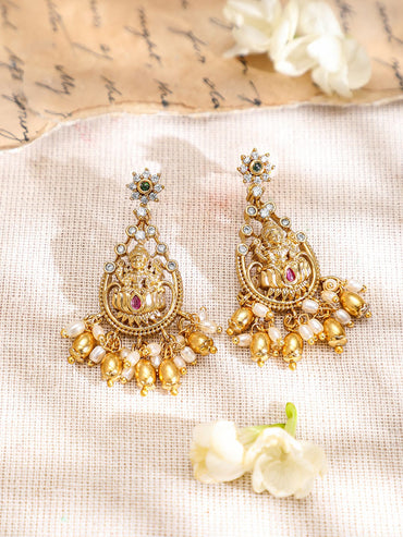 Rubans 22K Gold-Plated Pink Green & Cubic Zirconia Divine Lakshmi Temple Choker Set Jewellery Set