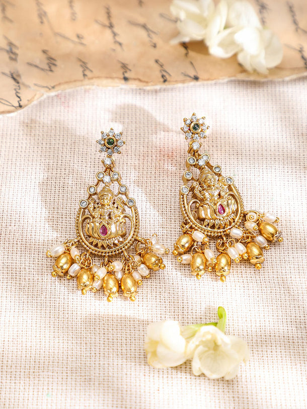 Rubans 22K Gold-Plated Pink Green & Cubic Zirconia Divine Lakshmi Temple Choker Set Jewellery Set