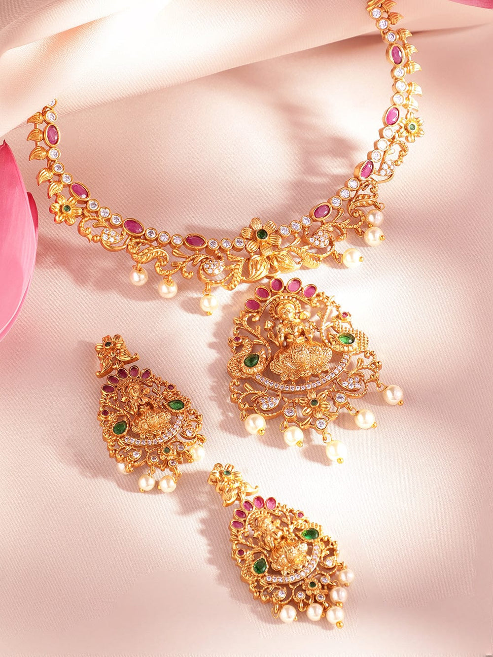 Rubans 22K Gold-Plated & Pink Metal Antique Jewellery Set Necklaces, Necklace Sets, Chains & Mangalsutra