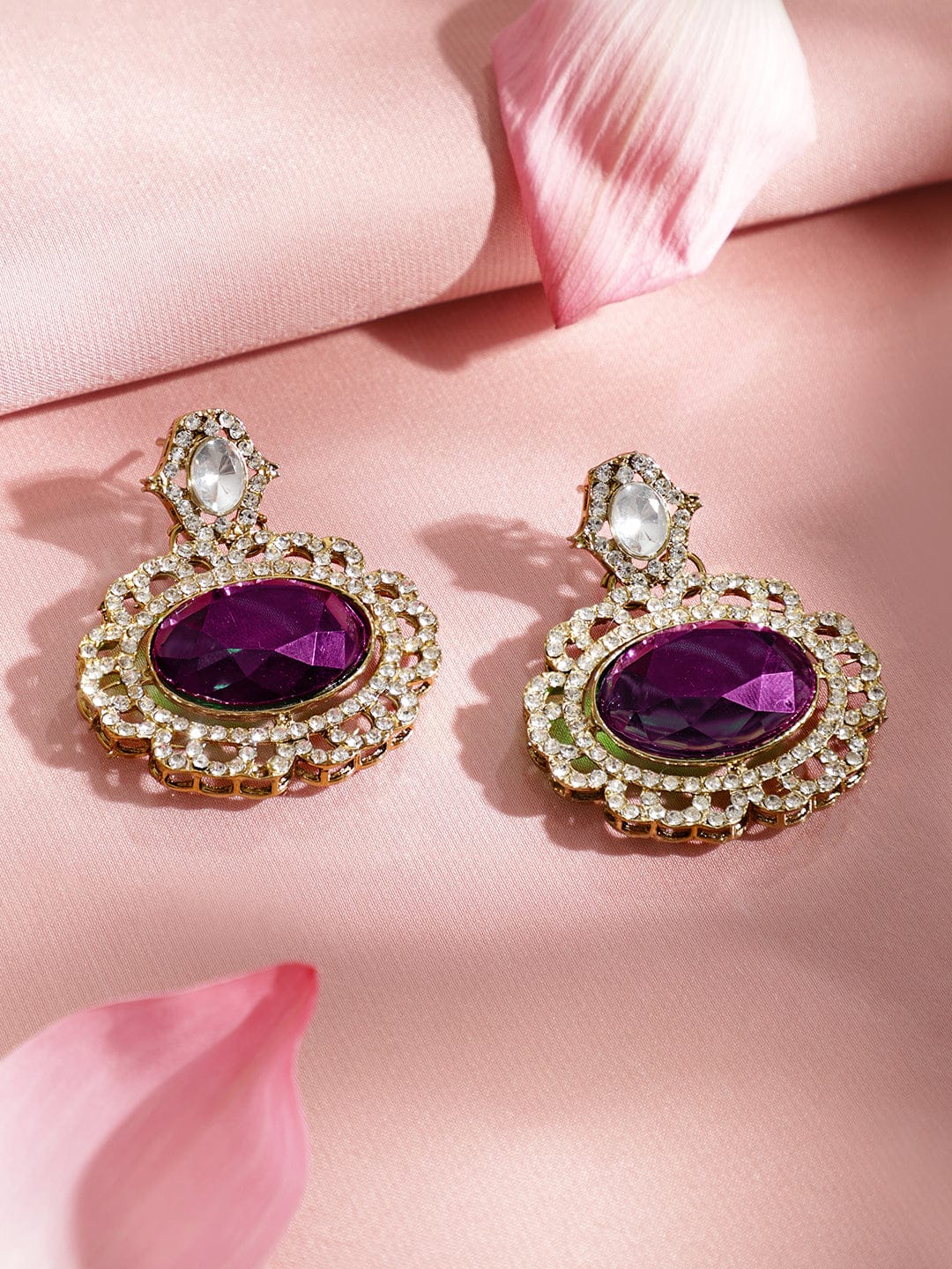 Rubans 22K Gold-Plated Purple Gemstone, White Kundan & Cubic Zirconia Statement Choker Set Jewellery Set