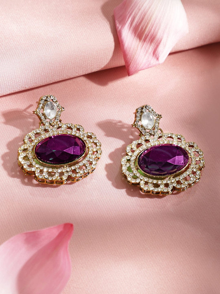 Rubans 22K Gold-Plated Purple Gemstone, White Kundan & Cubic Zirconia Statement Choker Set Jewellery Set