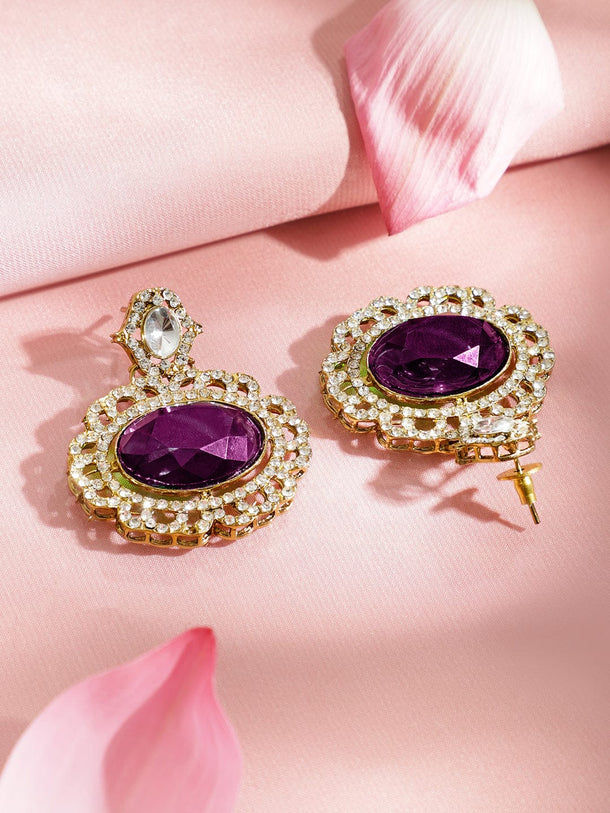 Rubans 22K Gold-Plated Purple Gemstone, White Kundan & Cubic Zirconia Statement Choker Set Jewellery Set