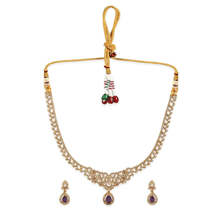 Rubans 22K Gold-Plated Purple Stone & Cubic Zirconia Studded Traditional Necklace Set Necklace Sets