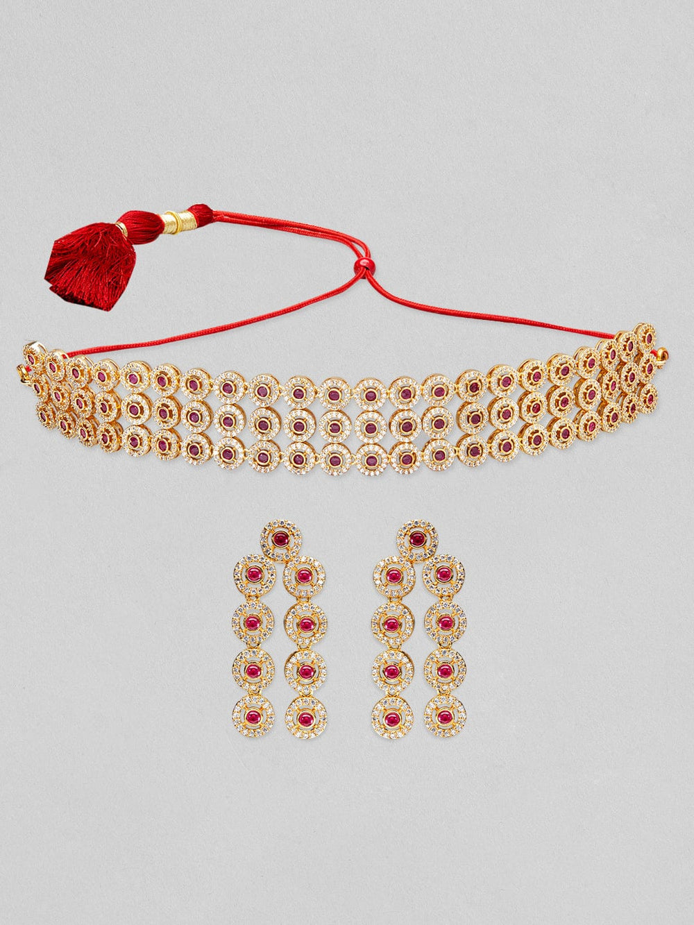 Rubans 22k Gold-Plated Ruby & AD Studded Choker Jewellery Set Necklace Set