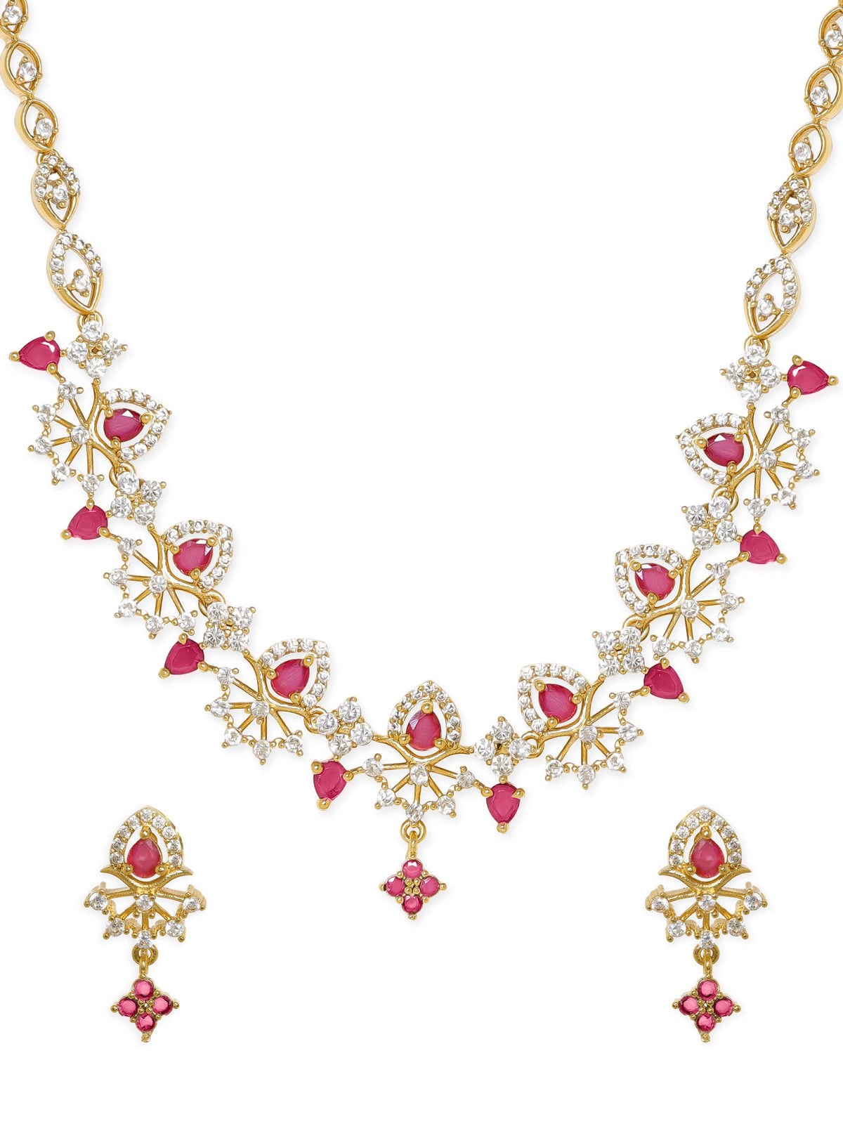 Rubans 22K Gold Plated Ruby & Cubic Zirconia Studded Jewellery Set Jewellery Set