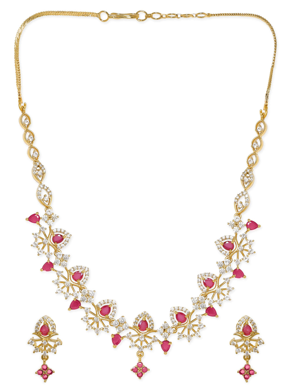 Rubans 22K Gold Plated Ruby & Cubic Zirconia Studded Jewellery Set Jewellery Set