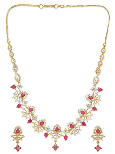 Rubans 22K Gold Plated Ruby & Cubic Zirconia Studded Jewellery Set Jewellery Set