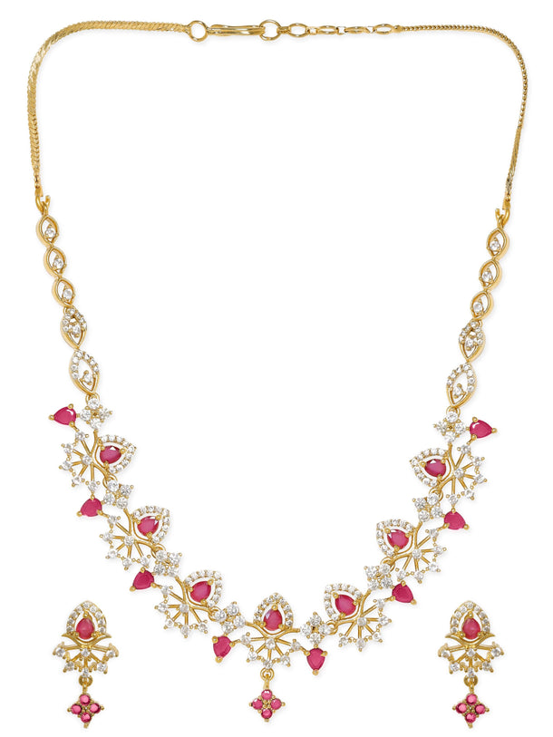 Rubans 22K Gold Plated Ruby & Cubic Zirconia Studded Jewellery Set Jewellery Set
