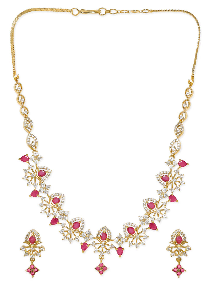 Rubans 22K Gold Plated Ruby & Cubic Zirconia Studded Jewellery Set Jewellery Set