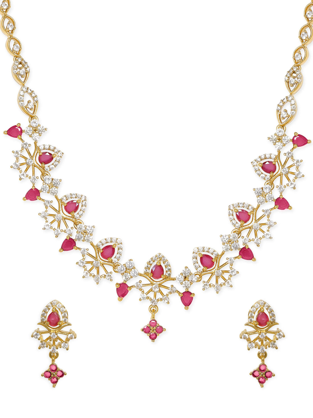 Rubans 22K Gold Plated Ruby & Cubic Zirconia Studded Jewellery Set Necklace Set