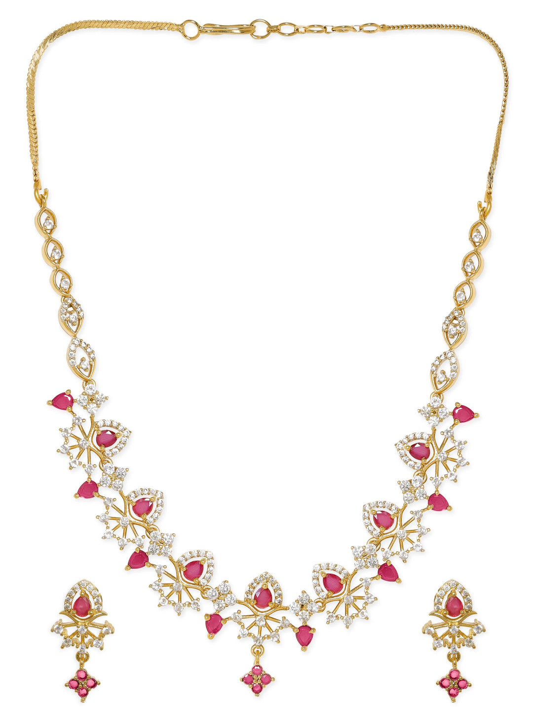 Rubans 22K Gold Plated Ruby & Cubic Zirconia Studded Jewellery Set Necklace Set