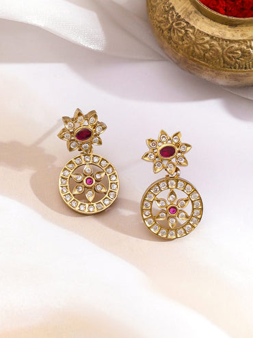 Rubans 22K Gold-Plated Ruby & Cubic Zirconia Studded Pendant Necklace Set with Earrings Jewellery Set