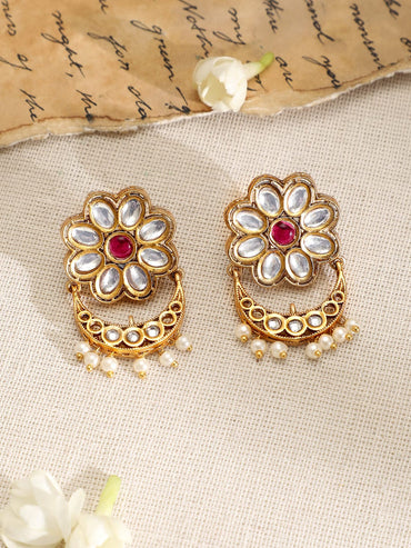 Rubans 22K Gold-Plated Ruby,Emerald,Kundan & Floral MultiStrand Choker Set with Pearl Drop Jewellery Set