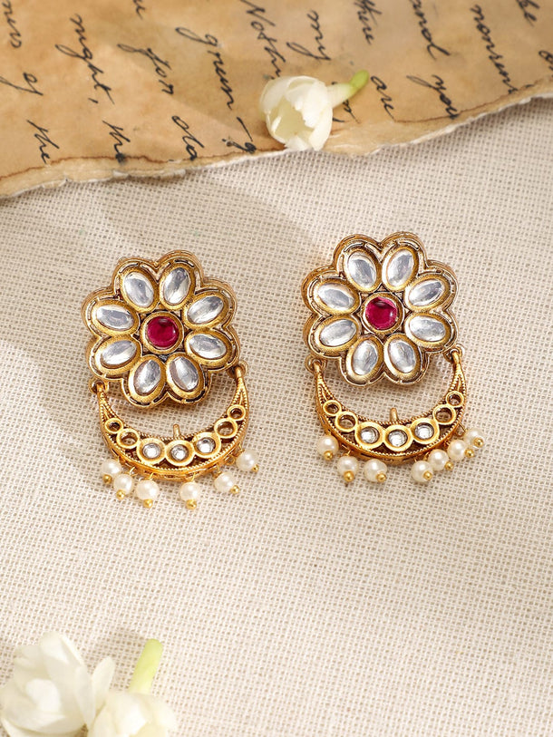 Rubans 22K Gold-Plated Ruby,Emerald,Kundan & Floral MultiStrand Choker Set with Pearl Drop Jewellery Set
