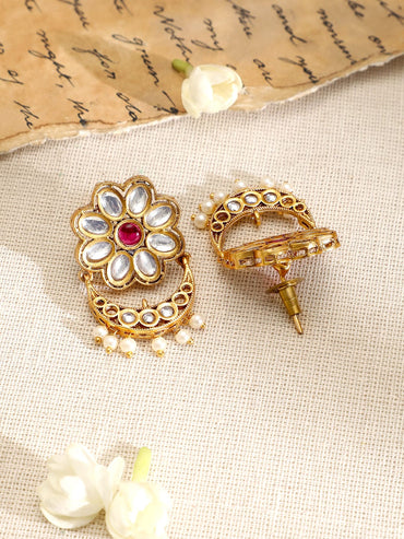Rubans 22K Gold-Plated Ruby,Emerald,Kundan & Floral MultiStrand Choker Set with Pearl Drop Jewellery Set