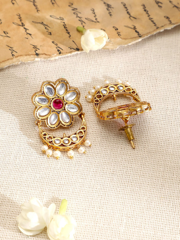 Rubans 22K Gold-Plated Ruby,Emerald,Kundan & Floral MultiStrand Choker Set with Pearl Drop Jewellery Set