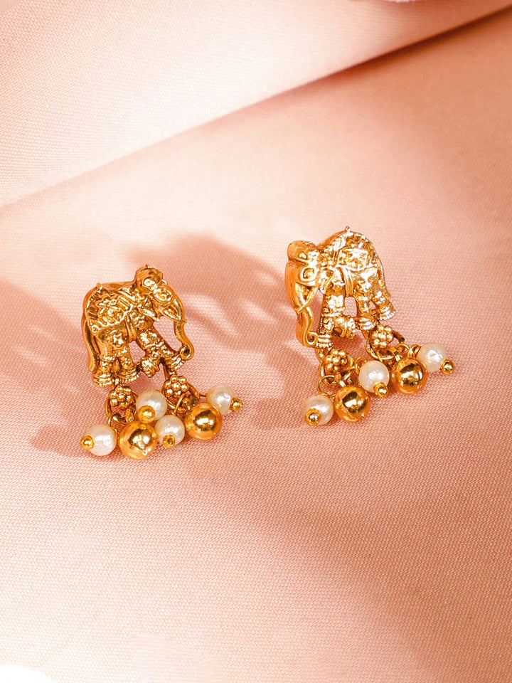 Rubans 22K Gold-Plated Ruby Emerald & Pearl Beaded Divine Ganesh Temple Necklace Set for Women Jewellery Set