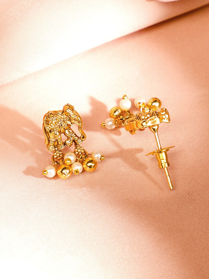 Rubans 22K Gold-Plated Ruby Emerald & Pearl Beaded Divine Ganesh Temple Necklace Set for Women Jewellery Set