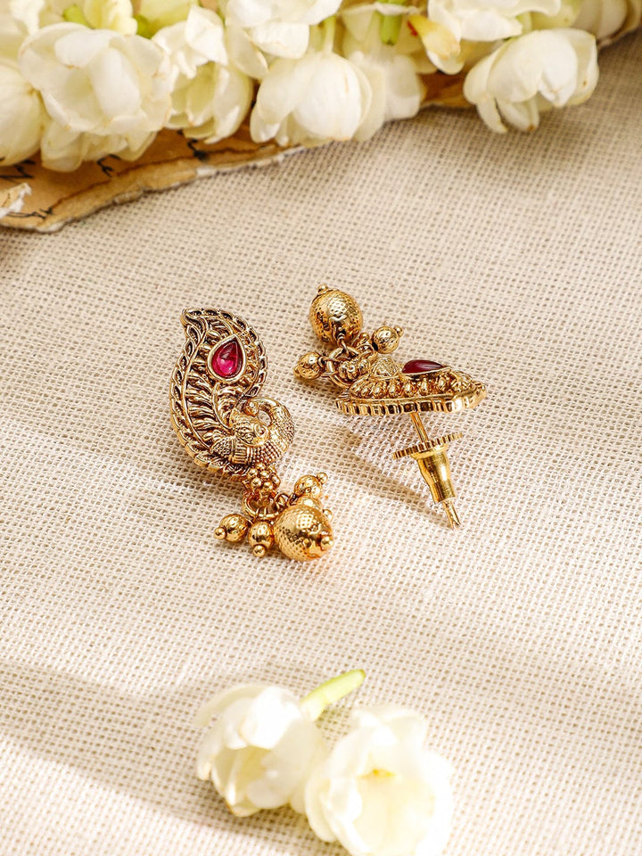 Rubans 22K Gold-Plated Ruby & Emerald Stone Handcrafted Necklace Set with Traditional Paisley Motif Jewellery Set