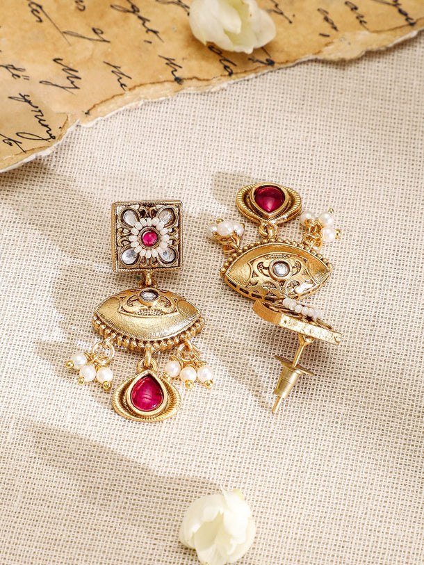 Rubans 22K Gold-Plated Ruby, Kundan & Multi-Strand Pearl Bead Detailing Necklace Set Jewellery Set