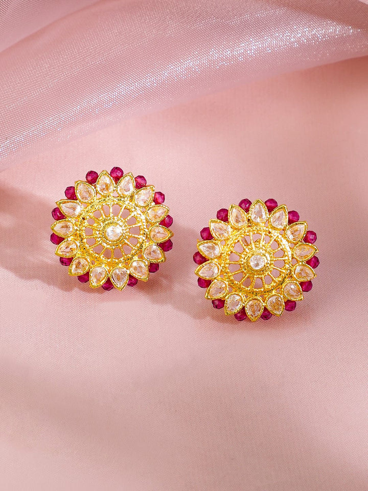 Rubans 22K Gold-Plated Ruby Pink Beaded & Cubic Zirconia Multi-Strand Ethnic Traditional Choker Jewellery Set Jewellery Set