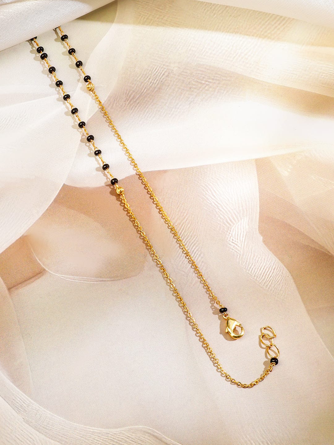 Rubans 22K Gold-Plated Ruby Pink & Cubic Zirconia Stone Studded Mangalsutra with Black Beaded Chain Mangalsutra