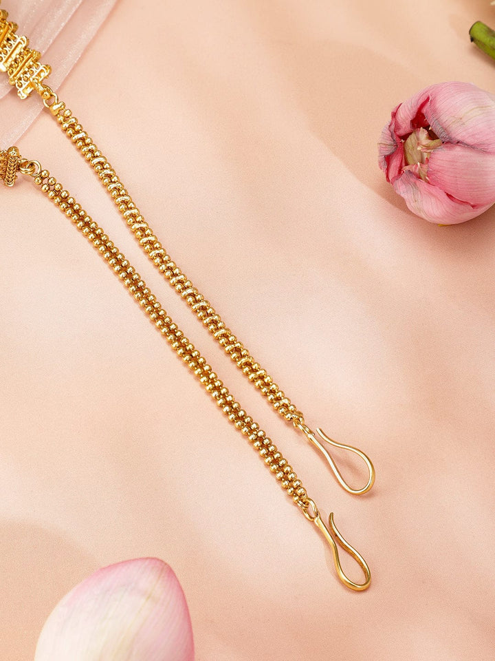 Rubans 22k Gold-Plated Ruby Pink, Emerald Green Stone Studed Handcrafted Temple Kamarbandh Saree Accessories