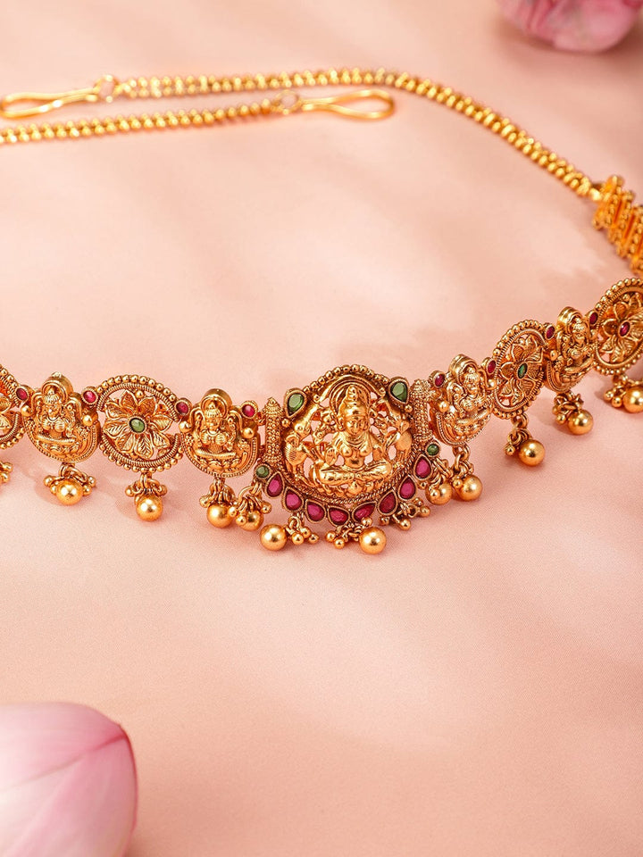Rubans 22k Gold-Plated Ruby Pink, Emerald Green Stone Studed Handcrafted Temple Kamarbandh Saree Accessories