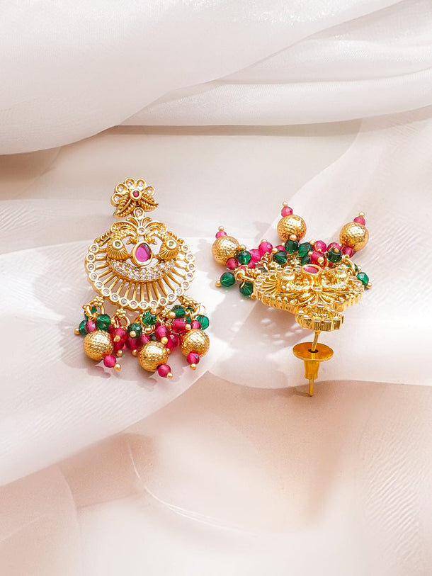 Rubans 22K Gold-Plated Ruby Pink Stone Necklace Set with Multicolor Pearl & Beaded Details Jewellery Set