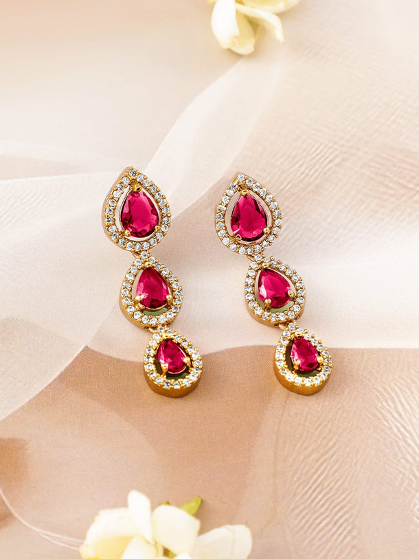 Rubans 22K Gold-Plated Ruby Pink Stones & White Cubic Zirconia Handcrafted Necklace Set Jewellery Set