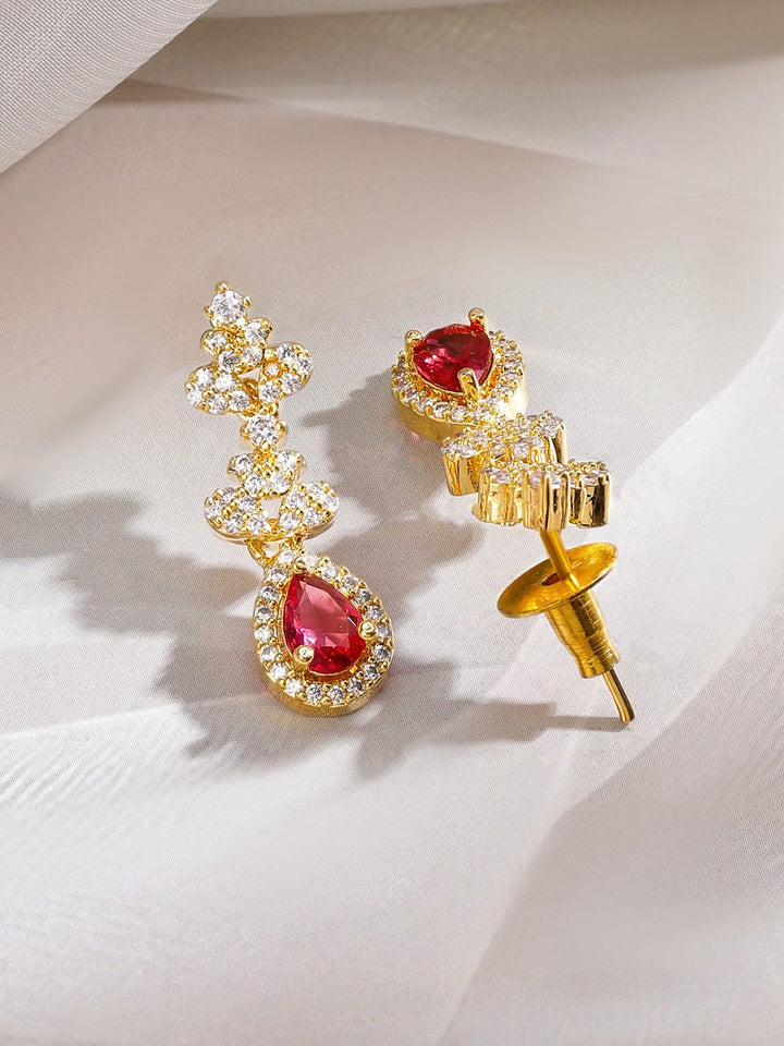 Rubans 22K Gold-Plated Ruby Pink & White Cubic Zirconia Studded Necklace Set with Earrings Jewellery Set