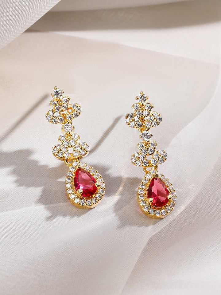 Rubans 22K Gold-Plated Ruby Pink & White Cubic Zirconia Studded Necklace Set with Earrings Jewellery Set