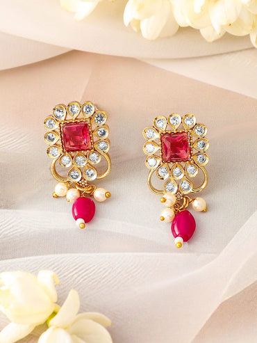 Rubans 22K Gold Plated Ruby Red & Cubic Zirconia Studded Choker Set with Red Pearl Beads Jewellery Set