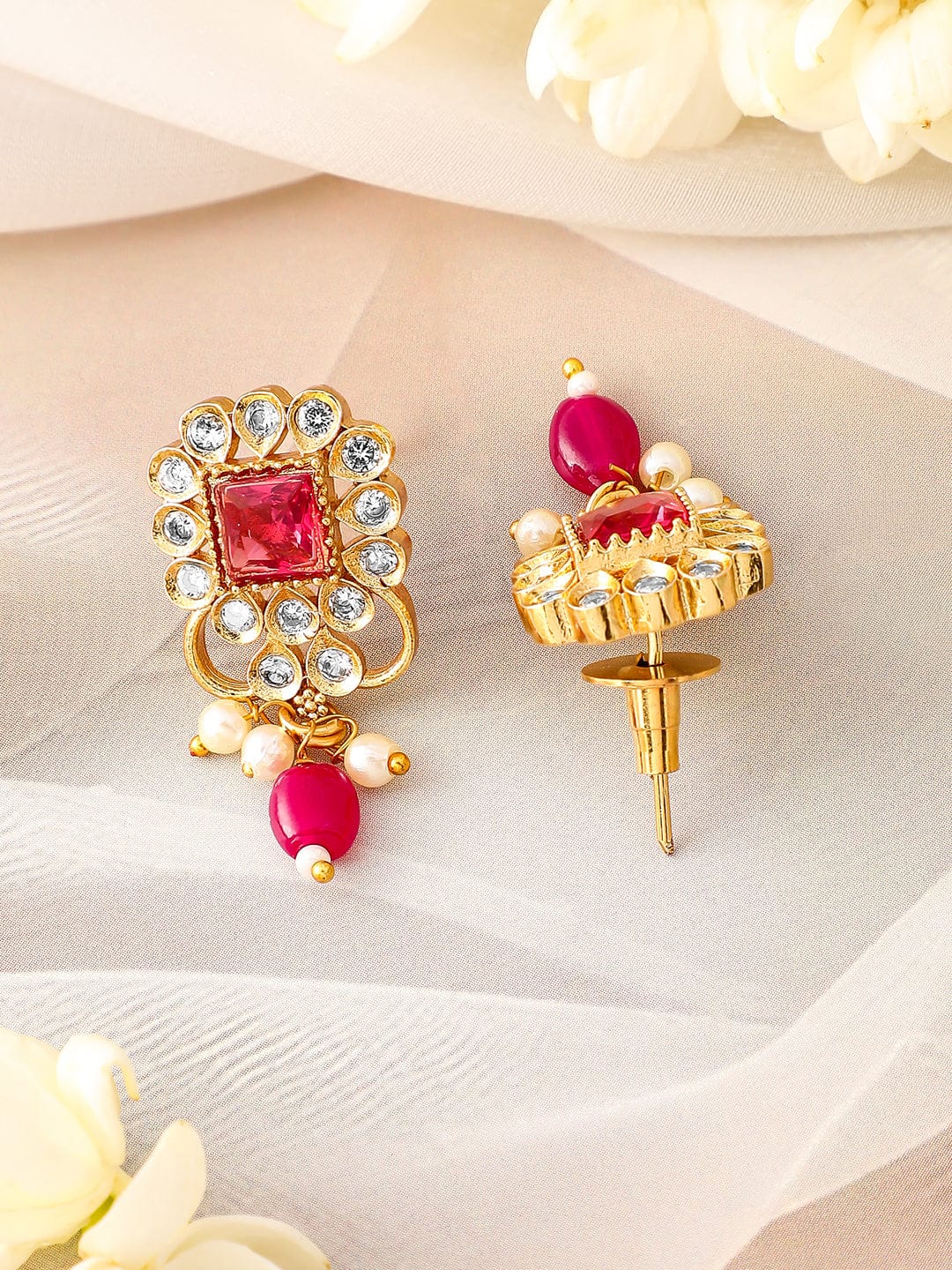 Rubans 22K Gold Plated Ruby Red & Cubic Zirconia Studded Choker Set with Red Pearl Beads Jewellery Set