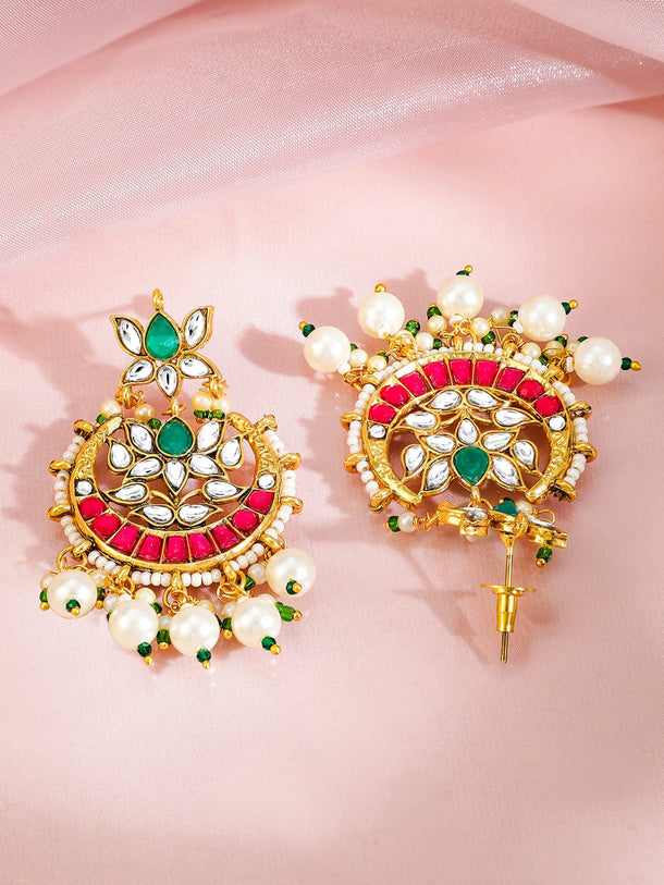 Rubans 22K Gold-Plated Ruby Red & Emerald Kundan Beaded Pearl Ethnic Traditional Jewellery Set Jewellery Set