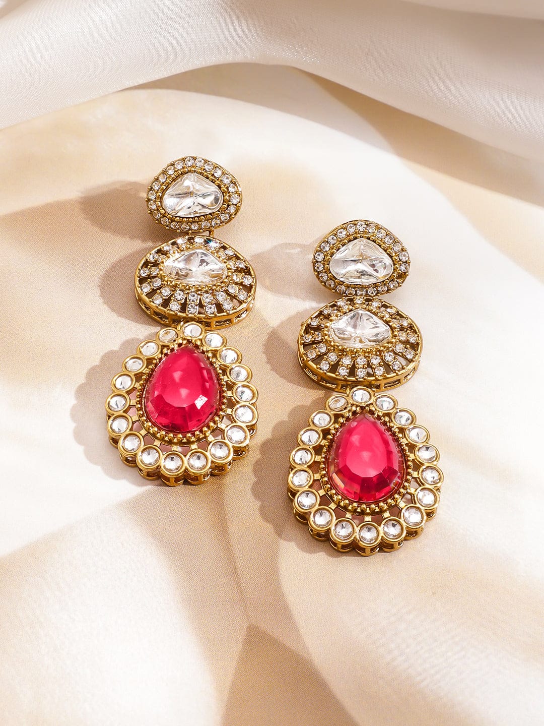 Rubans 22K Gold-Plated Ruby Red Gemstone & Cubic Zirconia Choker Necklace Set Jewellery Set